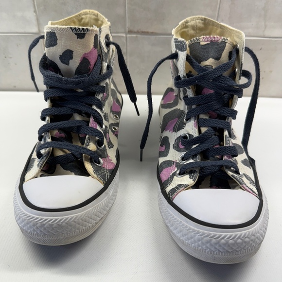 Converse All Star Chuck Taylor High Top Cheetah Pink Black Beige Womens Sz 8 - Picture 2 of 16